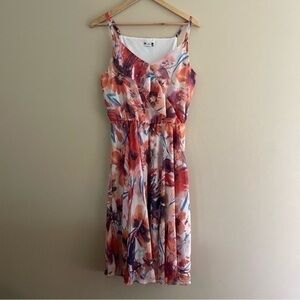 KUT FROM THE KLOTH Floral Midi Dress Size 10 Orange Blue Watercolor Wedding #140